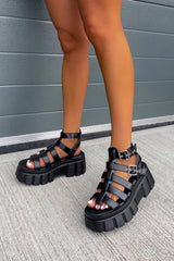 LOCKDOWN Super Chunky Caged Platform Sandals - Black PU-13