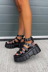 LOCKDOWN Super Chunky Caged Platform Sandals - Black PU-14
