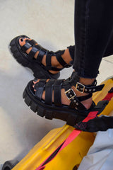 LOCKDOWN Super Chunky Caged Platform Sandals - Black PU - 1