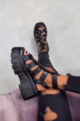 LOCKDOWN Super Chunky Caged Platform Sandals - Black PU - 2