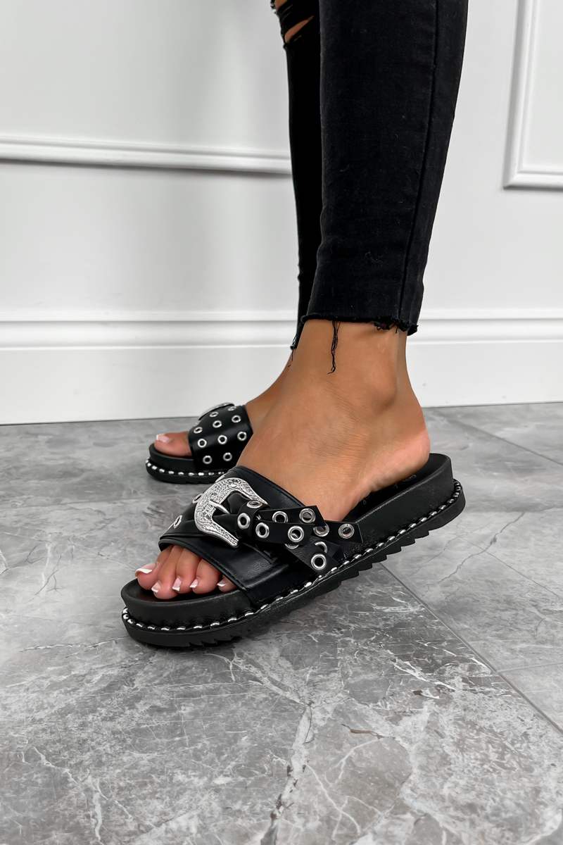Buckle Sandals Ladies Studded Sliders Studded Buckle Sandals Boohoo
