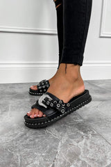LOSE IT Western Buckle Sliders - Black/Silver - 2