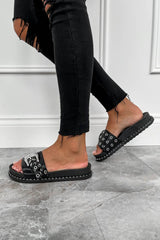 LOSE IT Western Buckle Sliders - Black/Silver - 1