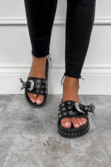 LOSE IT Western Buckle Sliders - Black/Silver