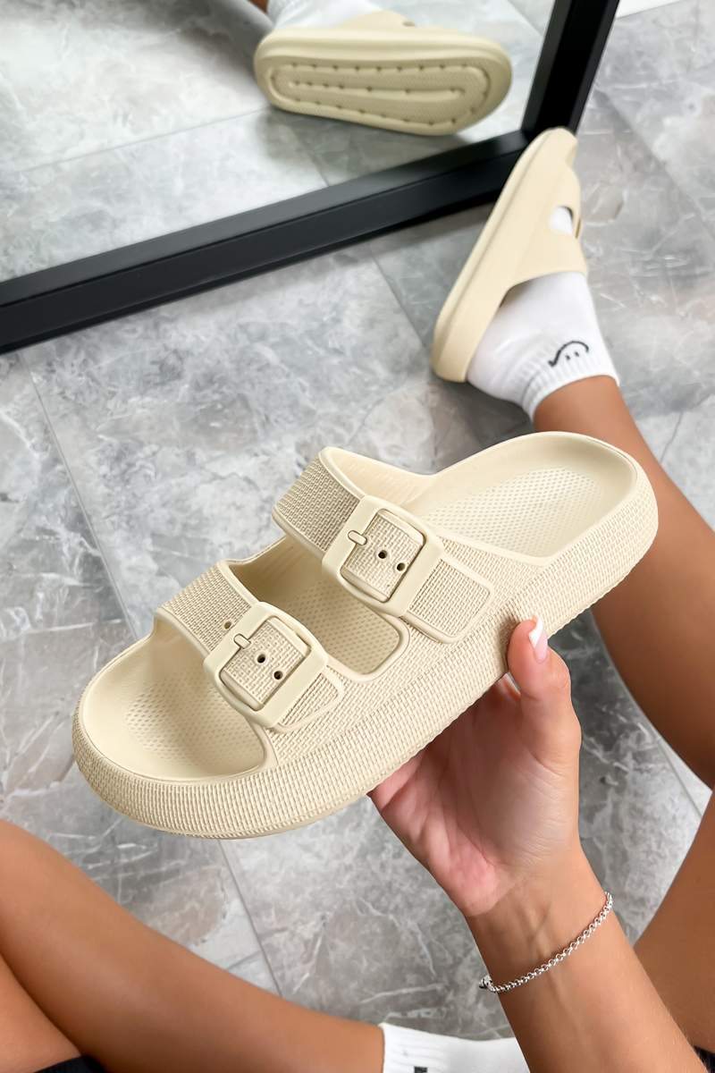 MABLE Flat Slider Sandals Beige – AJ VOYAGE