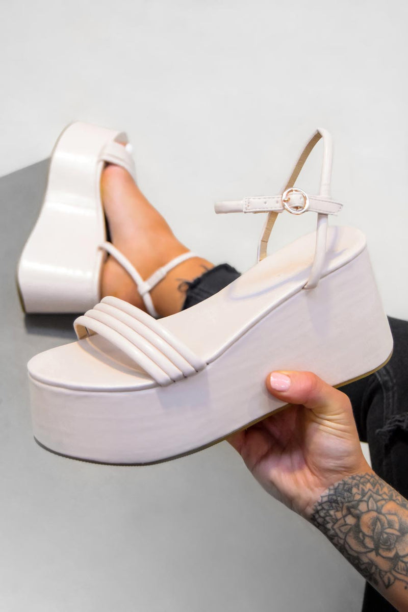 MACEY Chunky Platform Sandals - Beige PU-2