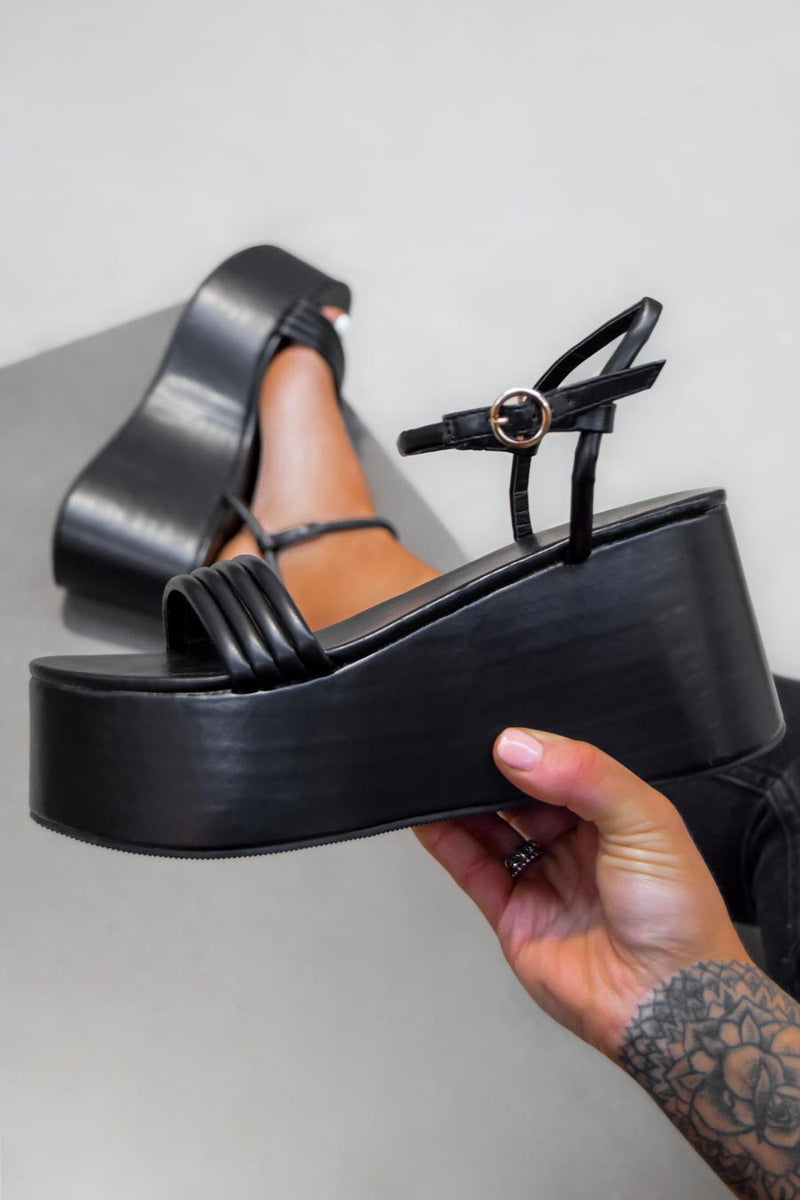 MACEY Chunky Platform Sandals - Black PU-2