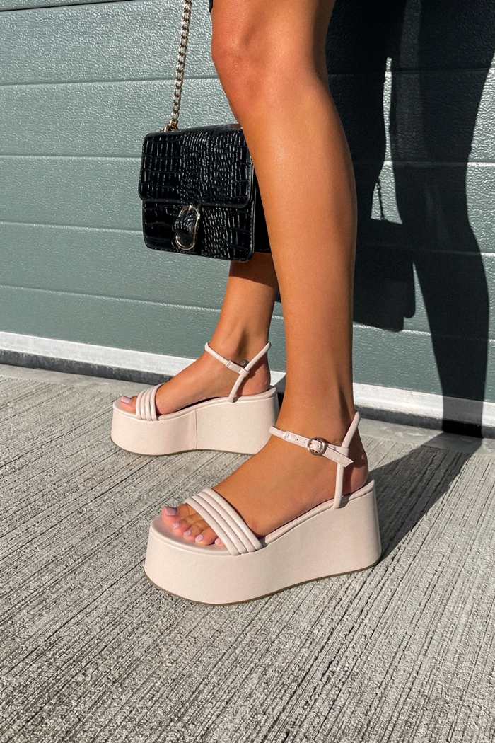 MACEY Chunky Platform Sandals - Beige PU