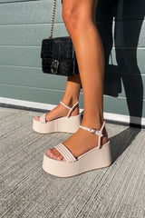 MACEY Chunky Platform Sandals - Beige PU