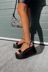 MACEY Chunky Platform Sandals - Black PU