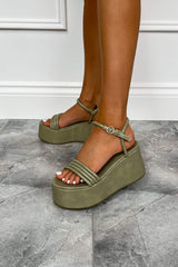 MACEY Chunky Platform Sandals - Sage PU