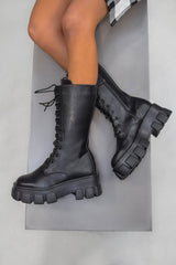 MAKE IT Super Chunky Platform Mid Boots - Black PU - 1