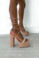 MARCELLE Chunky Platform Lace Up Heels - Beige 1