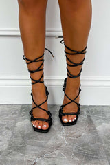 MARILYN Lace Up Heels - Black - 1