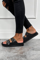 MARLIE Chunky Buckle Sandals - Black/Gold - 1