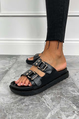 MARLIE Chunky Buckle Sandals - Black/Gold - 2