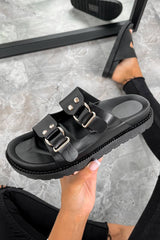 MARLIE Chunky Buckle Sandals - Black/Gold - 3
