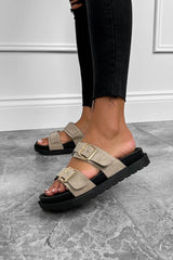 MAYA Chunky Buckle Sliders - Beige