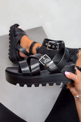 MIREIA Chunky Platform Strap Gladiator Sandals - Black - 1