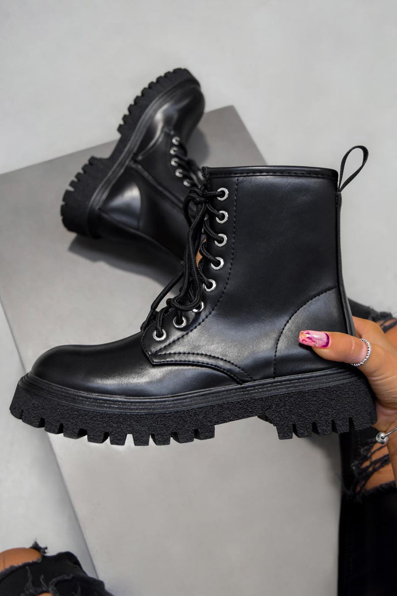 MONTANA Lace Up Chunky Boots - Black PU-2