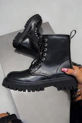 MONTANA Lace Up Chunky Boots - Black PU-2