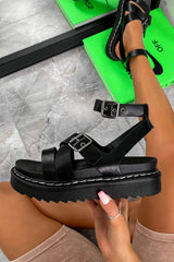 DESTINY Chunky Buckle Gladiator Sandals - Black - 6