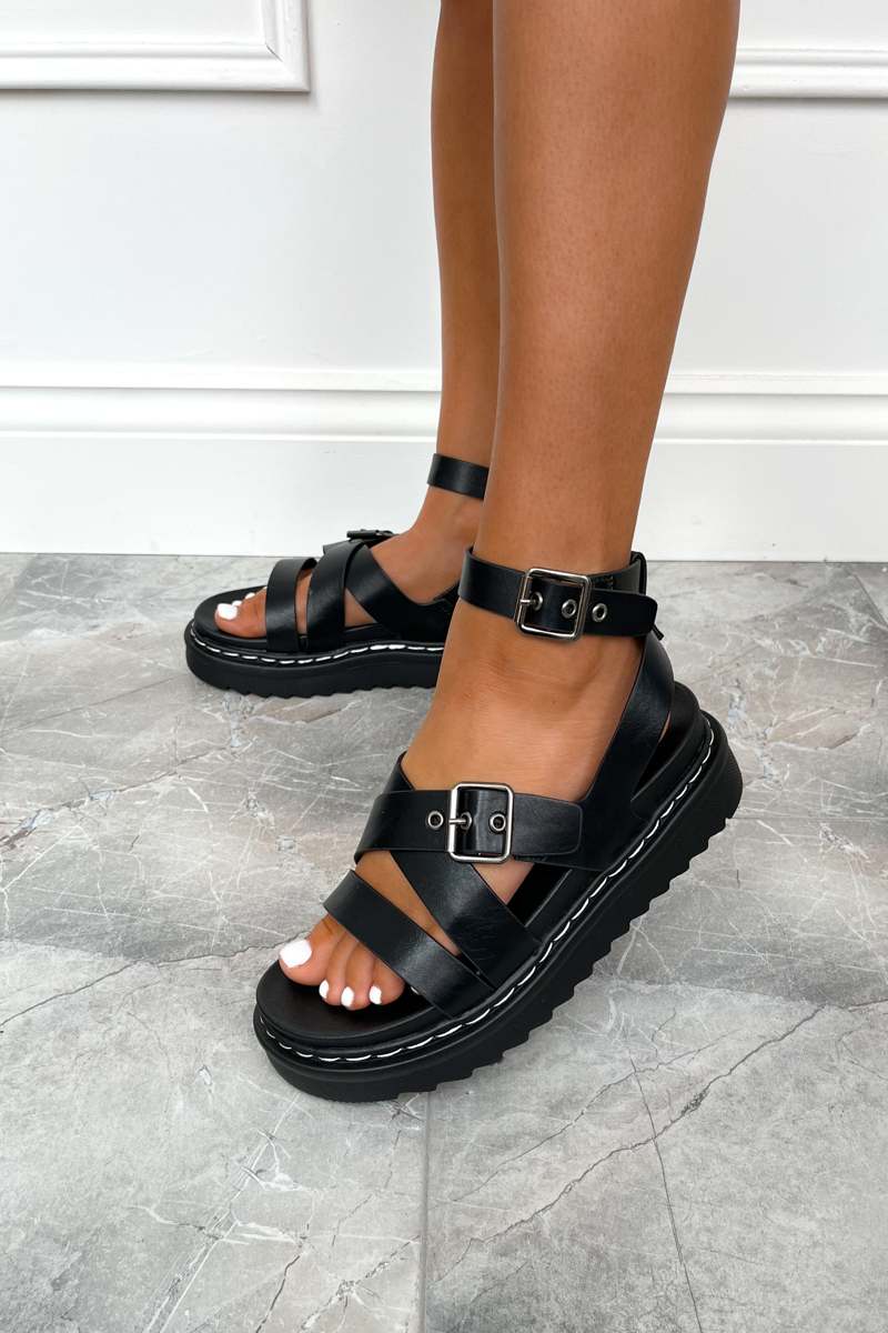 MOTION Chunky Buckle Gladiator Sandals - Black - 2