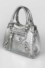 Mini Tote Bag - Silver Croc - 1
