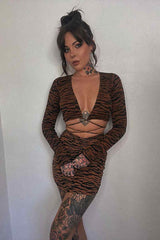 Motel Rocks Lieveva Tiger Print Crop Top - Brown -2