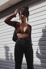 Motel Rocks Lieveva Tiger Print Crop Top - Brown - 1