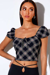 Motel Rocks Mazu Check Crop Top - Black/Grey