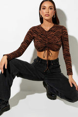 Motel Rocks Sau Tiger Print Crop Top - Brown