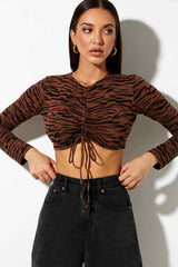Motel Rocks Sau Tiger Print Crop Top - Brown - 1