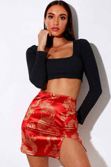 Motel Rocks Wren Dragon Mini Skirt - Red -2