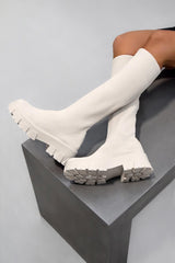 NATALIA Chunky Sock Fit Ankle Boots - Beige-1