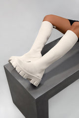 NATALIA Chunky Sock Fit Ankle Boots - Beige