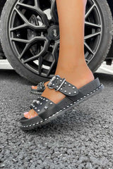 NEED ME Chunky Studded Buckle Sandals - Black/Silver - 3