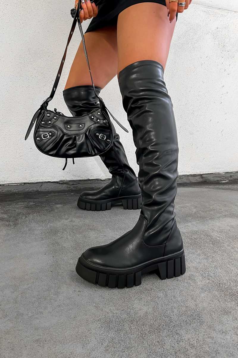 OWN IT Chunky Knee High Boots - Black PU