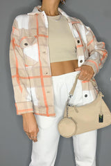 Oversized Checked Shacket - Stone/White - 1