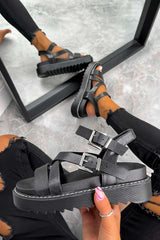 PROGRESS Chunky Buckle Gladiator Sandals - Black - 1