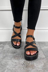 PROGRESS Chunky Buckle Gladiator Sandals - Black - 3