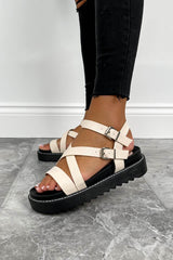 PROGRESS Chunky Buckle Gladiator Sandals - Cream