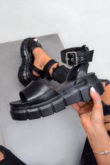 PUNISH Super Chunky Buckle Sandals - Black PU - 2