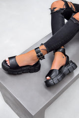 PUNISH Super Chunky Buckle Sandals - Black PU - 3
