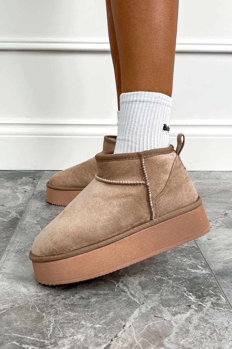QUINN Ultra Mini Platform Ankle Boots - Beige - 3
