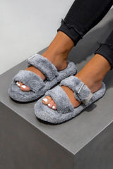 RAINA Faux Fur Slipper - Grey-2