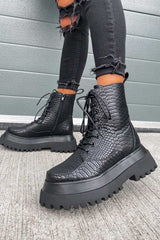 RAPTOR Panelled Ankle Boots - Black Croc - 2