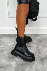 RAPTOR Panelled Ankle Boots - Black Croc - 2