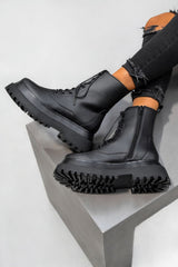 RAPTOR Panelled Ankle Boots - Black PU - 6