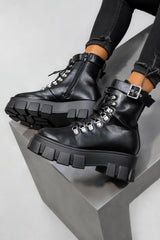 REASON Super Chunky Buckle Ankle Boots - Black PU-1